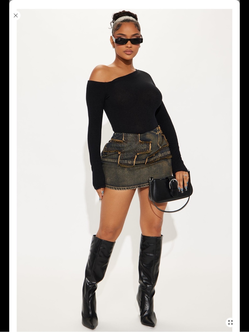 Fashion Nova Black One-Shoulder Long Sleeve Bodysuit